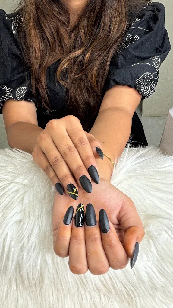 Matte Black Gold Nail Art at Luxury Nail Studio Pune